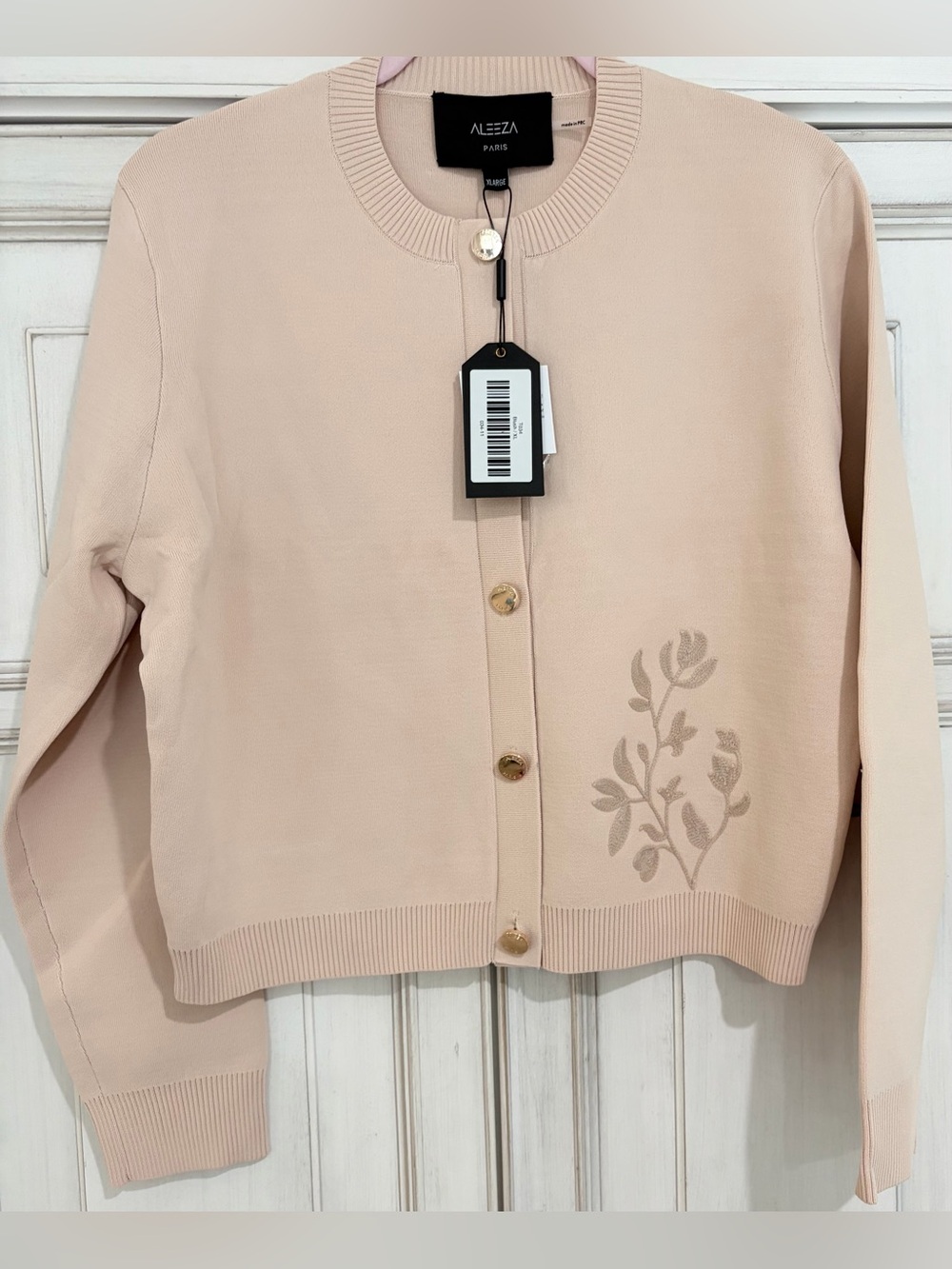 NWT SZ XL Aleeza Paris Women's Blush Pink Floral Knit Cardigan